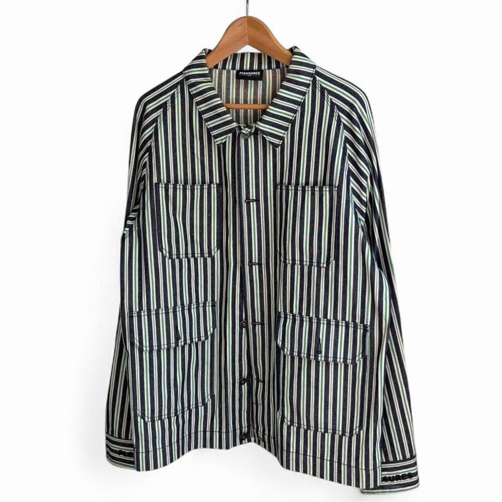 Pleasures Utility Striped Chore Mens L Workwear Streetwear Railroad Jacket